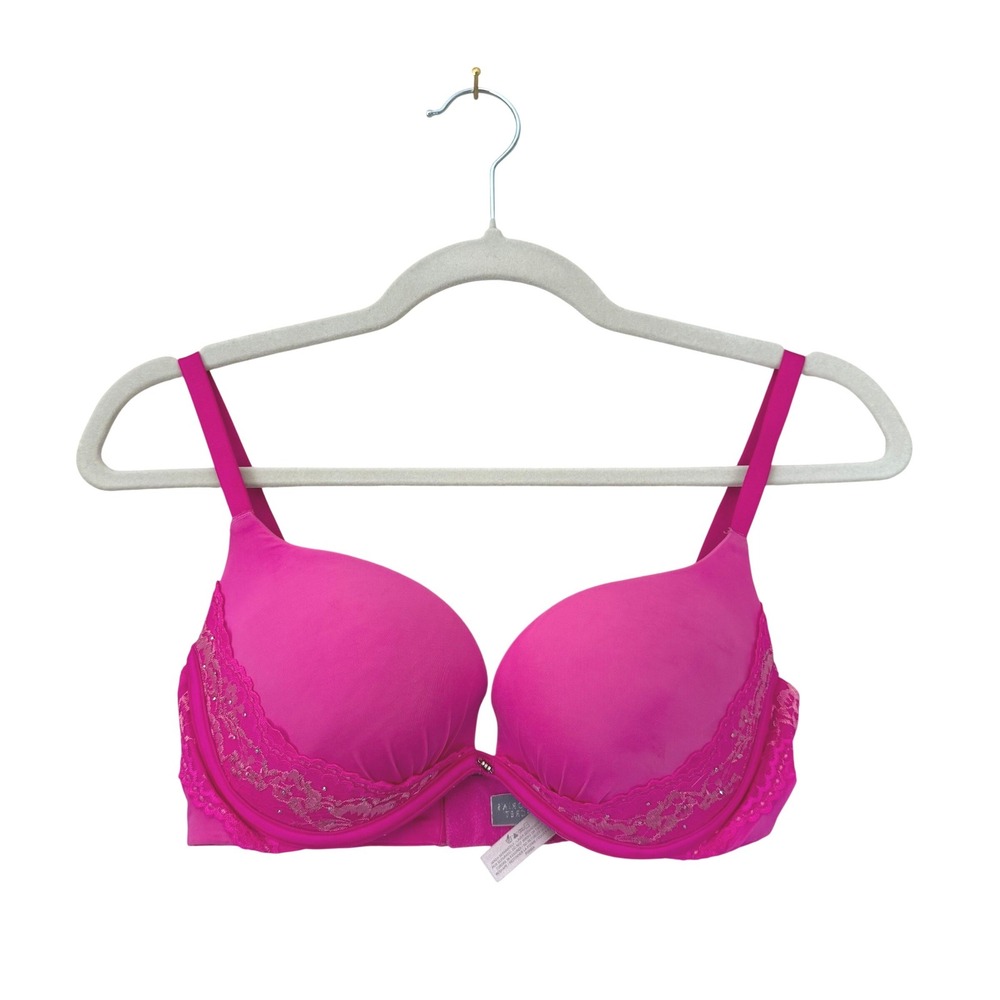 Y2K Victoria's Secret Pink Lace Rhinestone‎ Push Up Bra 34D